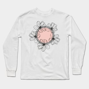 boho Asthetic Flower Circle  Cute Minimalist Pink  design Long Sleeve T-Shirt